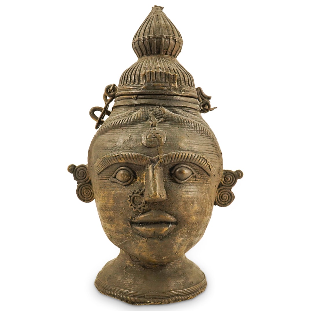 Vintage Tribal Female & Male India Bronze Head Sculpture (1 of 9)