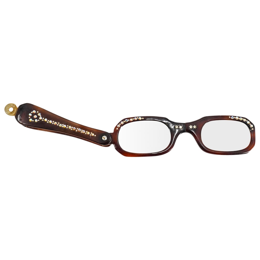 Vintage Faux Tortoise Handheld Magnifier Folding Lorgnette Reading Glasses (1 of 3)