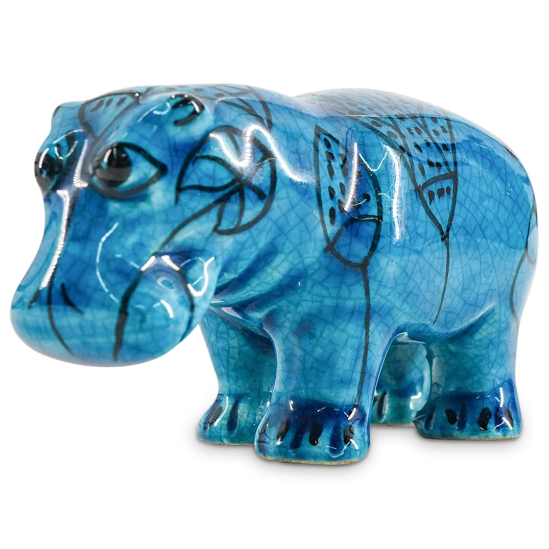 MMA "William The Blue Hippopotamus" Egyptian Figurine: DESCRIPTION: Glazed ceramic Hippopotamus figurine after "William The Hippothe Egyptian faience hippopotamus that was acquired in 1917 by the The Metropolitan Museum of Art. Created in a captivating bl