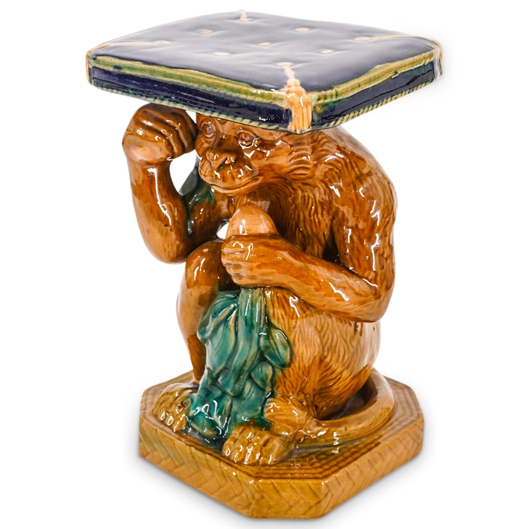 Vintage Italian Majolica Ceramic Monkey Pedestal (1 of 6)