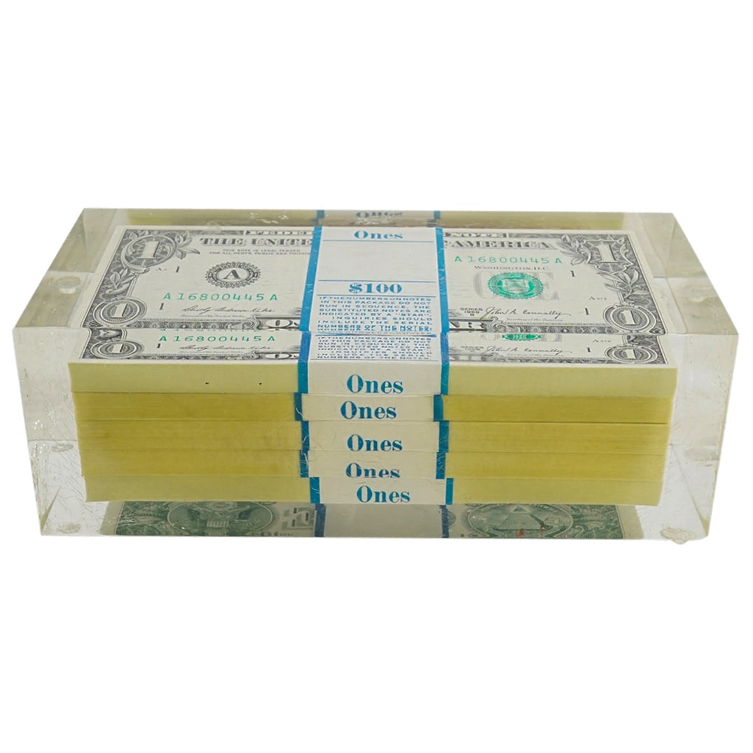 $500 Dollar Single Bills Lucite Acrylic Block Paperweight (1 of 5)