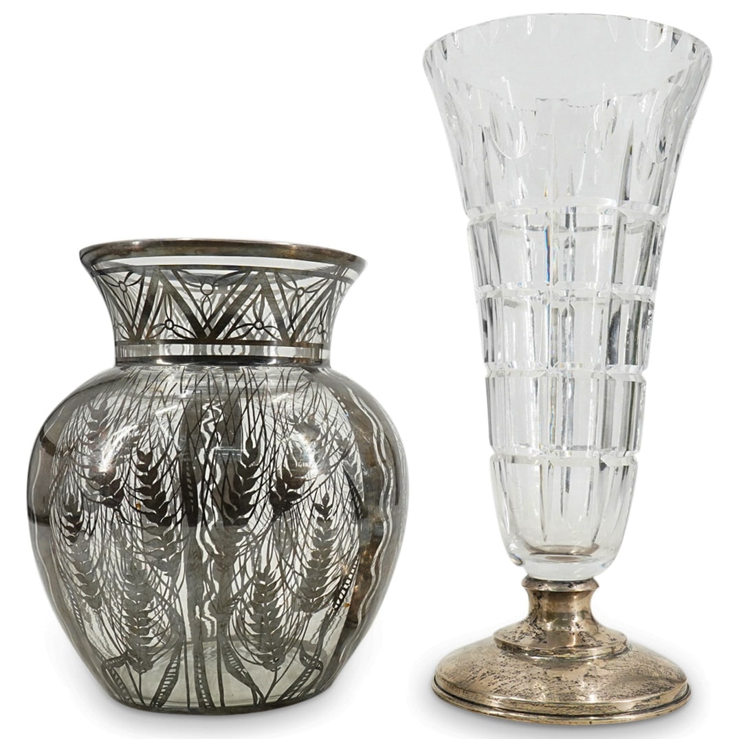 (2 Pc) Antique Silver And Glass Vases (1 of 9)