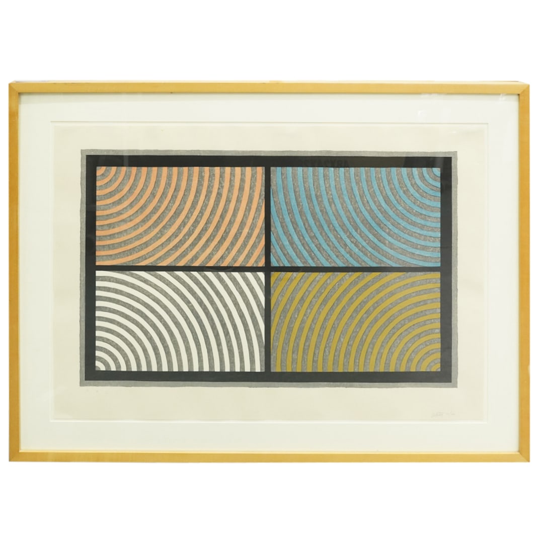 Sol Lewitt (American, 1928-2007) 'Arcs from 4 Corners' Color Woodcut on Echizen Torinoko paper (1 of 5)