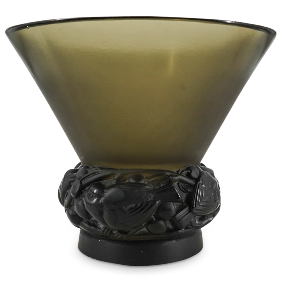 R. Lalique "Pinsons" Vase In A Smokey Grey Glass (1 of 5)