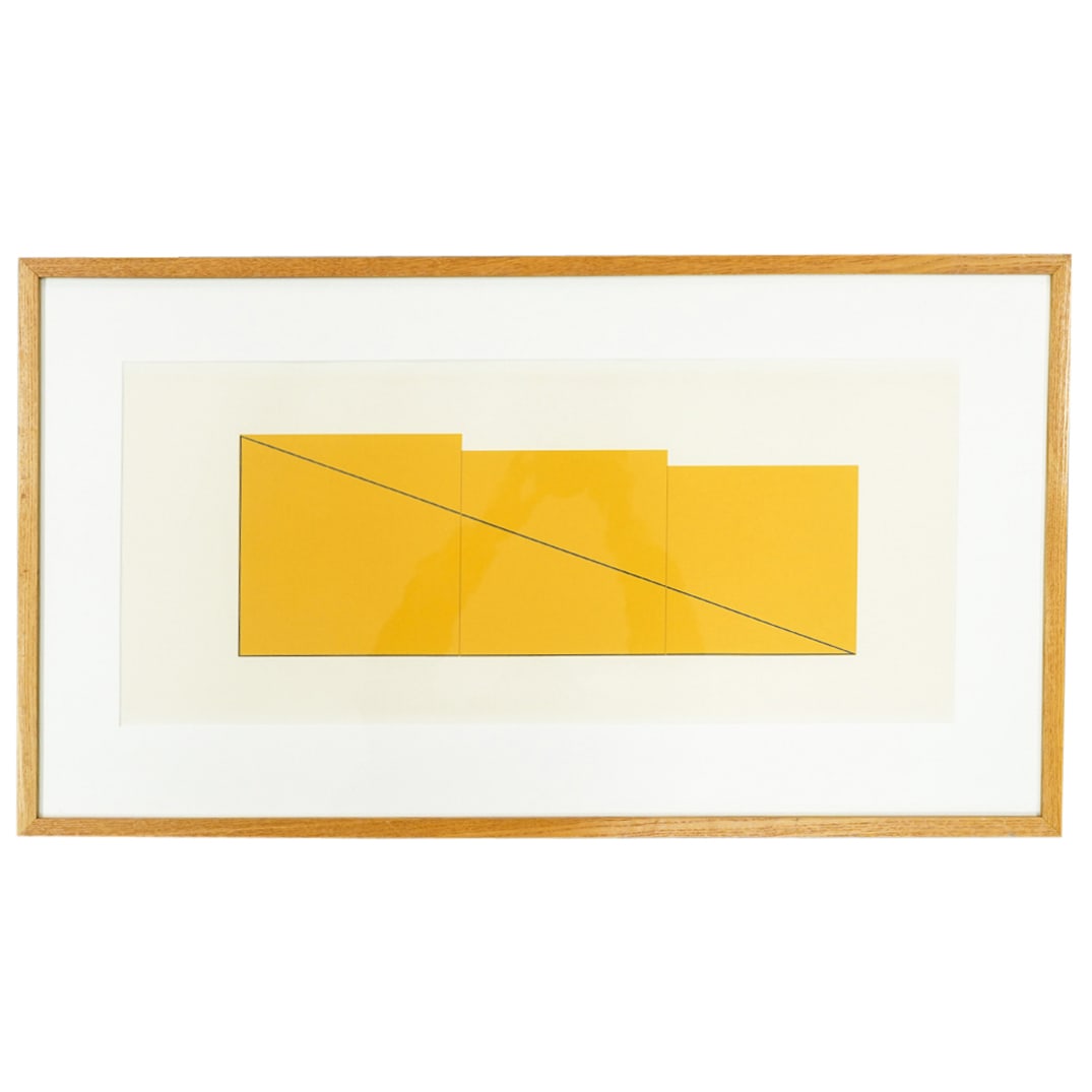 Robert Mangold, Untitled from "A Book of Silk Screen Prints": DESCRIPTION: Robert Mangold, Untitled from "A Book of Silk Screen Prints" Features a screenprint in colors on Fabriano cotton mounted in wood frame. Provenance: (North American, Ryder System, Inc. Mia