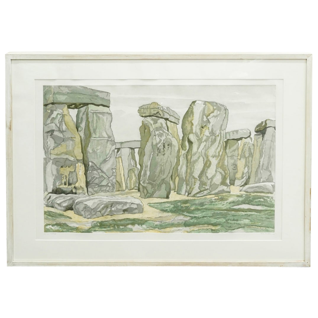 Philip Pearlstein (American, 1924-2022) 'Stonehedge' Etching on Paper: DESCRIPTION: Philip Pearlstein (American, 1924-2022) 'Stonehedge' etching on paper depicting a rocky landscape scene, edition and titled (Lower Left) 'A.P. 7/7, Stonehedge' signed (Lower Right) 'Phili