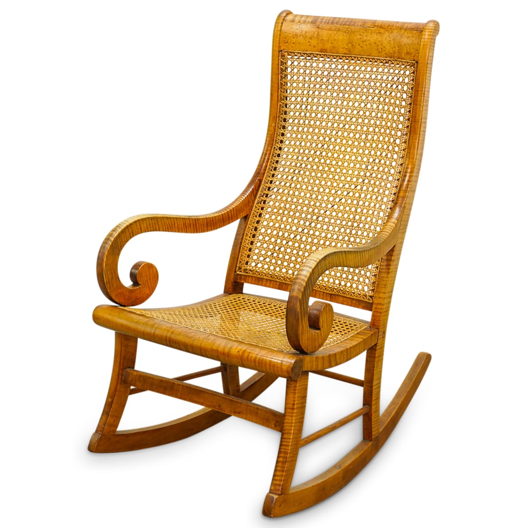 Tiger Maple Wood Carved Rocking Chair (1 of 14)