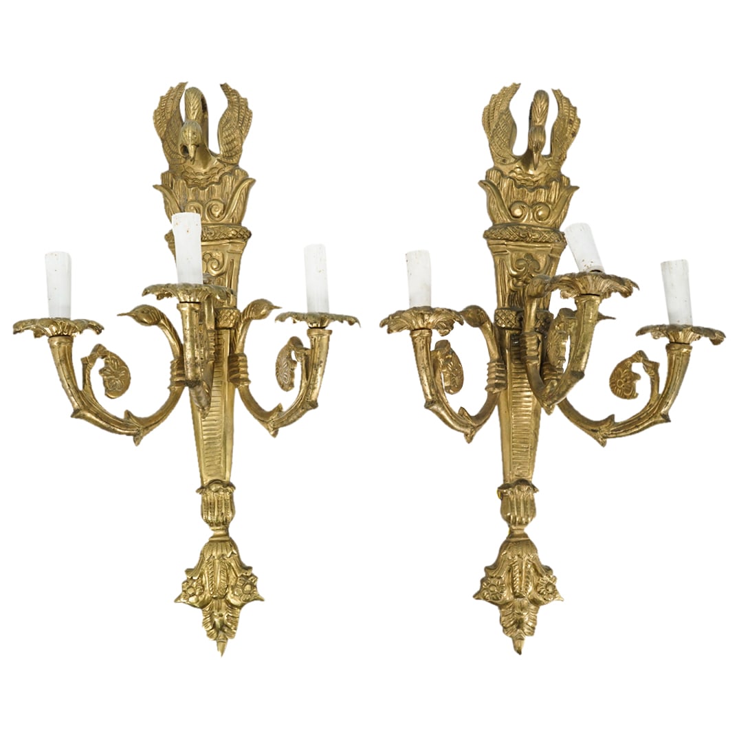 Pair of Antique Bronze Swan Sconces (1 of 7)