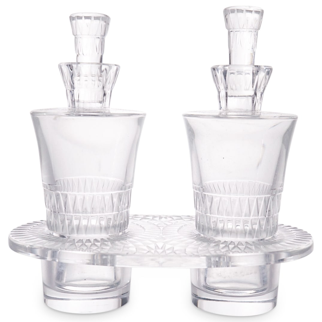 (3 Pc) Lalique Crystal "Bourgueil" 3 Pc Oil & Vinegar Cruet Set (1 of 8)