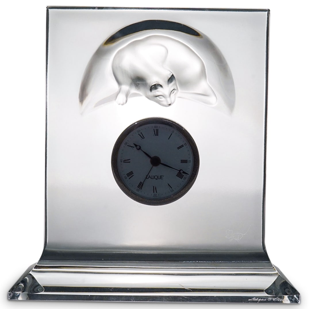 Lalique "Chat Horloge" Crystal Desk Clock (1 of 6)
