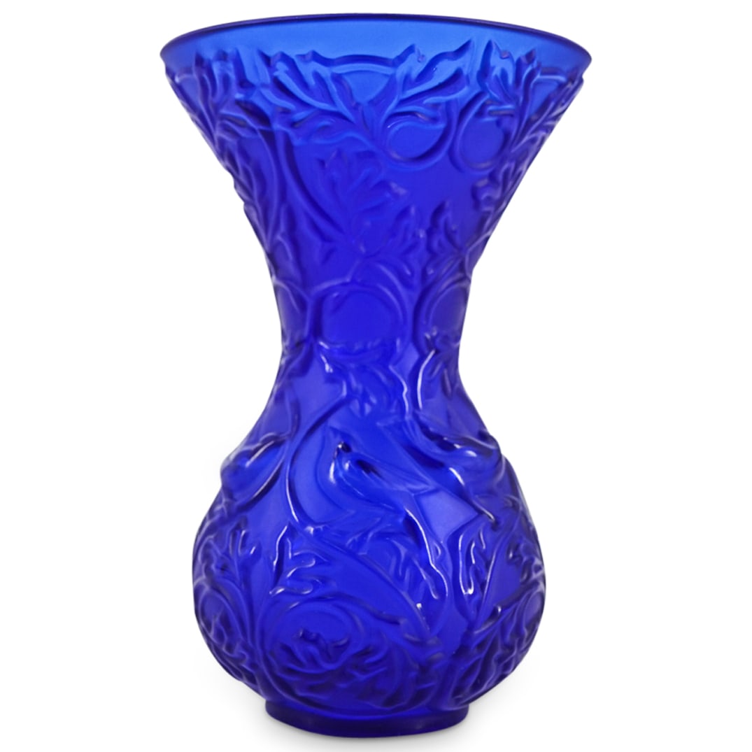 Lalique "Arabesque" Crystal Vase In Deep Blue Glass (1 of 5)