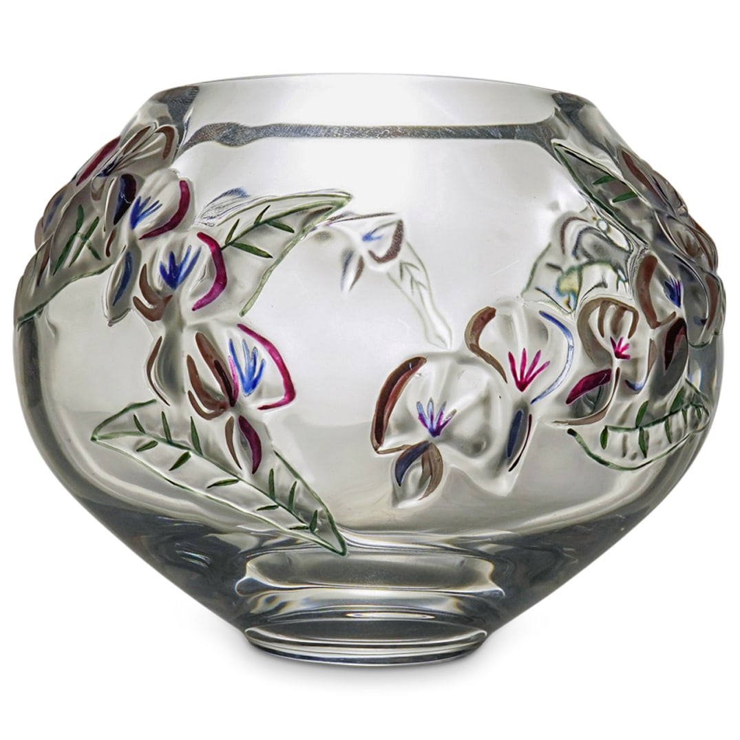 Lalique "Coeur De Jeanette" Crystal Vase With Enameled Flowers (1 of 4)
