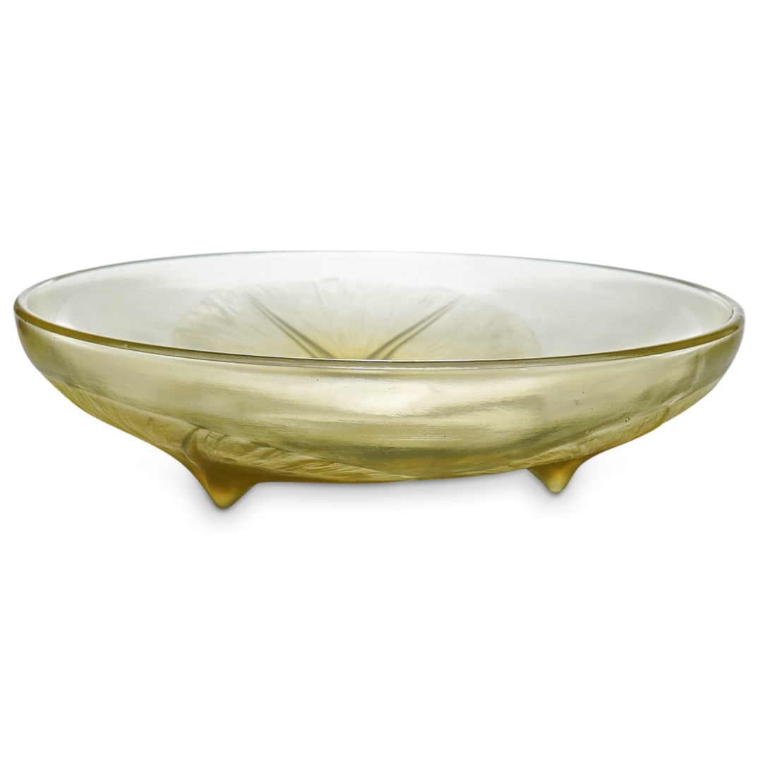 Lalique "Volubilis" Three Footed Bowl In A Light Yellow Glass (1 of 4)