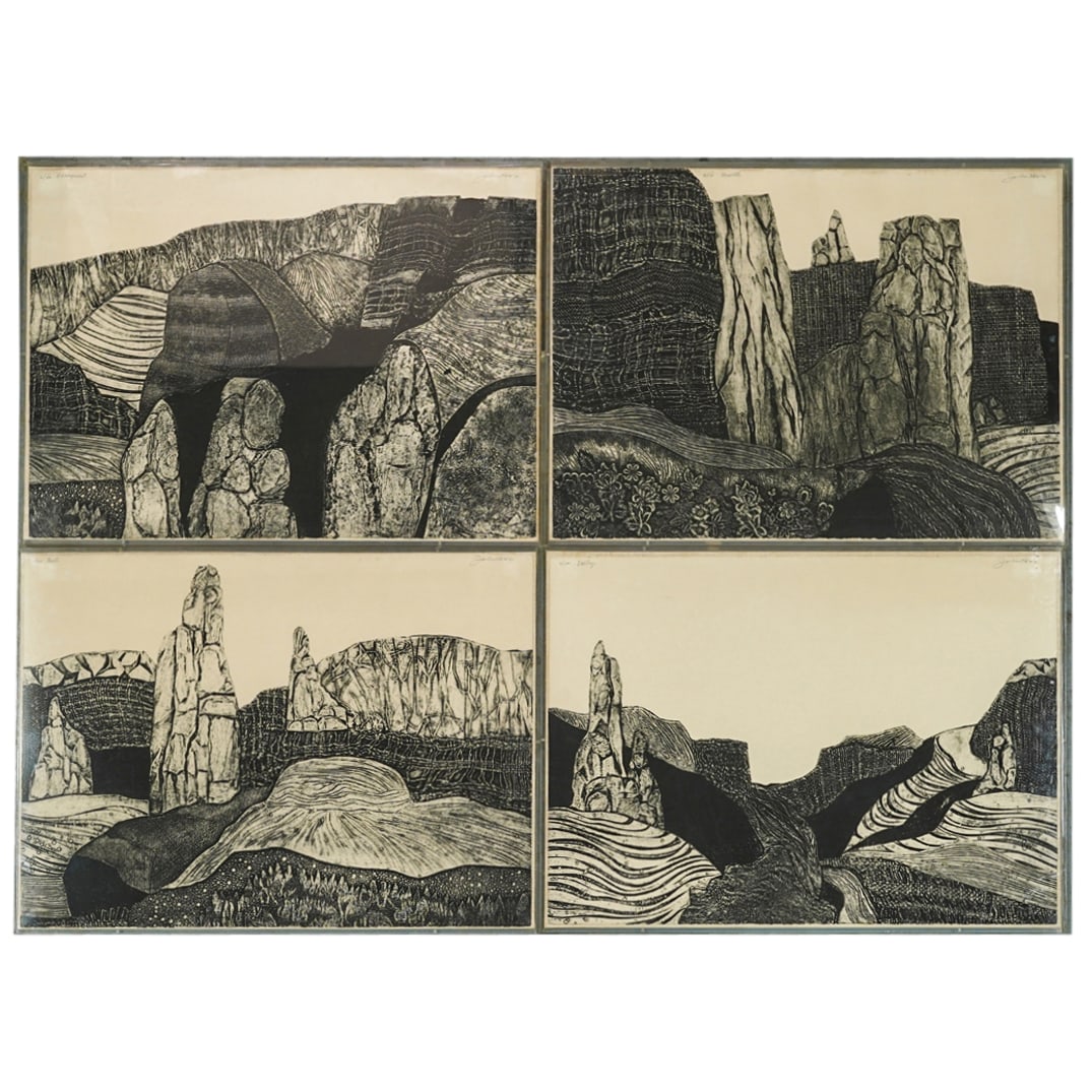 (4Pc) John Ross (American, B. 1921) Woodcut Landscapes (1 of 20)