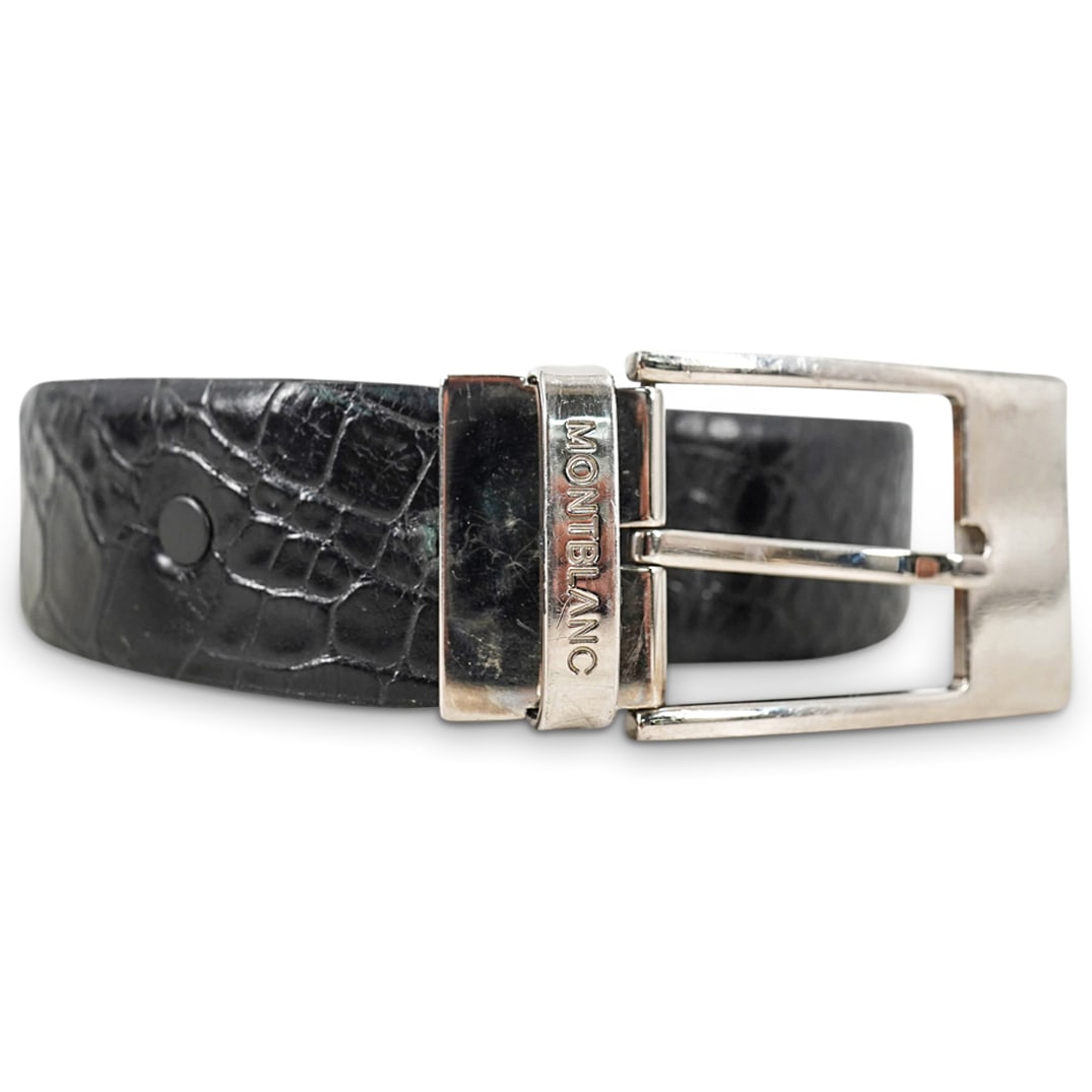 Vintage Montblanc Leather Belt W/ Rectangular Palladium Pin Buckle (1 of 14)