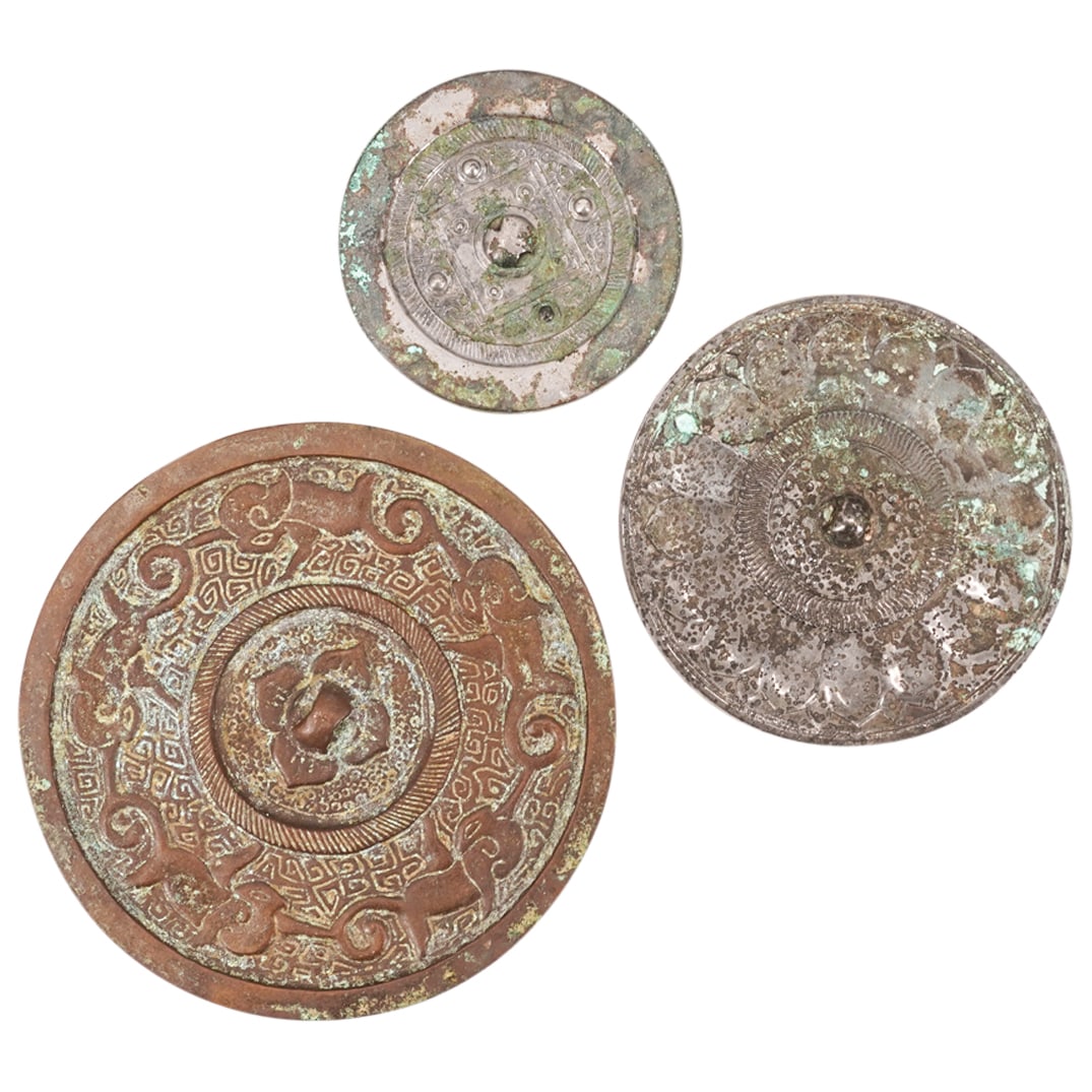 (3 Pc) Antique Chinese Bronze & Mixed Metal Mirrors (1 of 20)