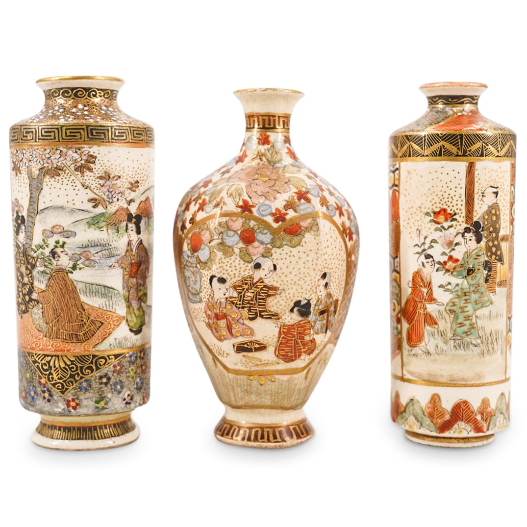 (3 Pc) Miniature Japanese Satsuma Vases (1 of 16)