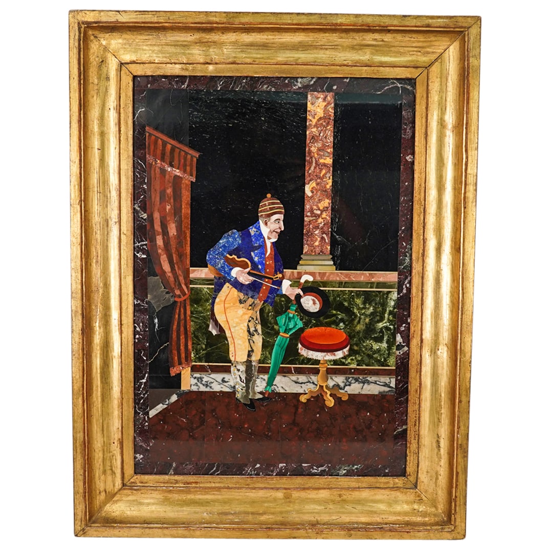 Antique Italian Pietra Dura (Hard Stone) Plaque Of A Violinist (1 of 12)