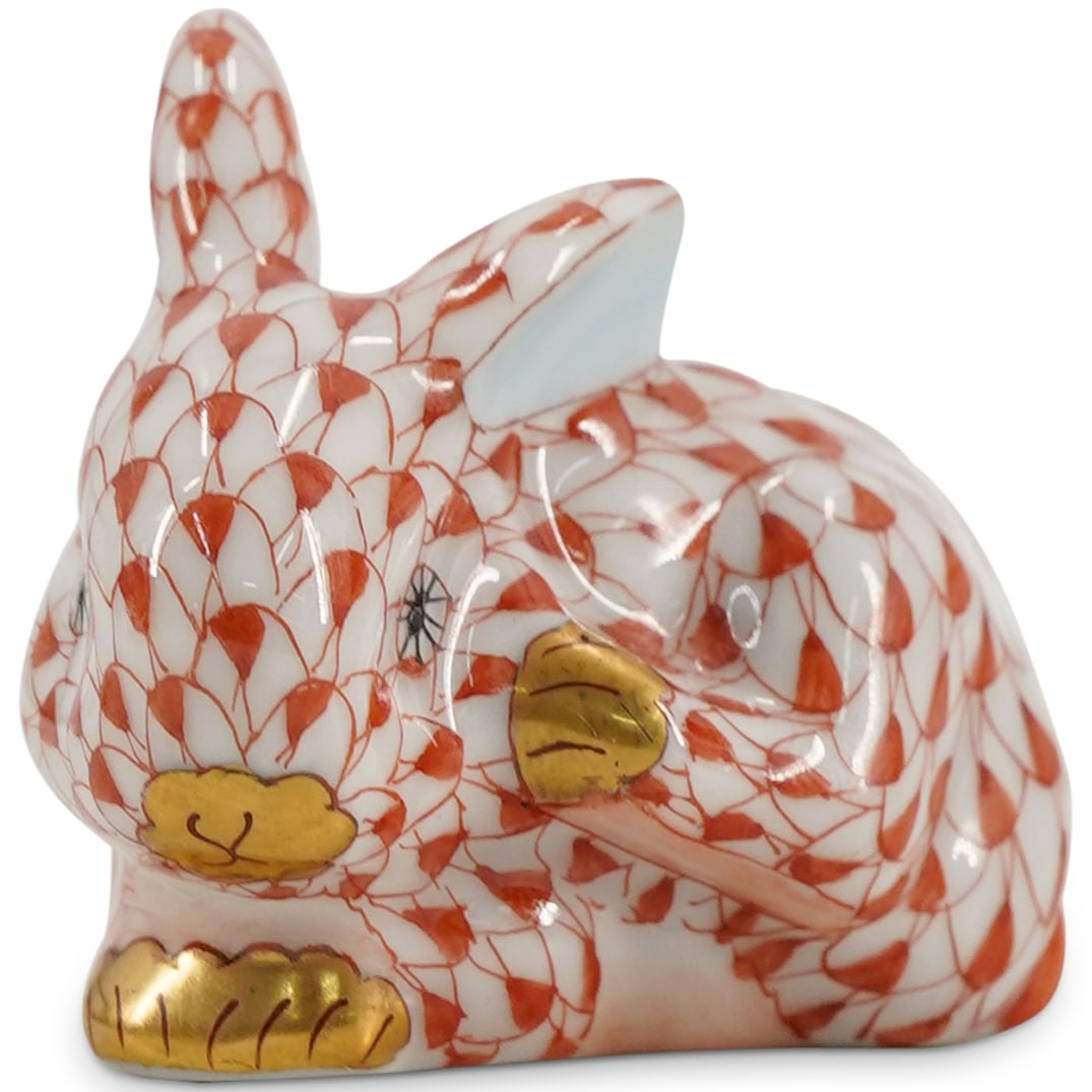 Herend Porcelain "Scratching Bunny" Rust Fishnet Figurine (1 of 4)