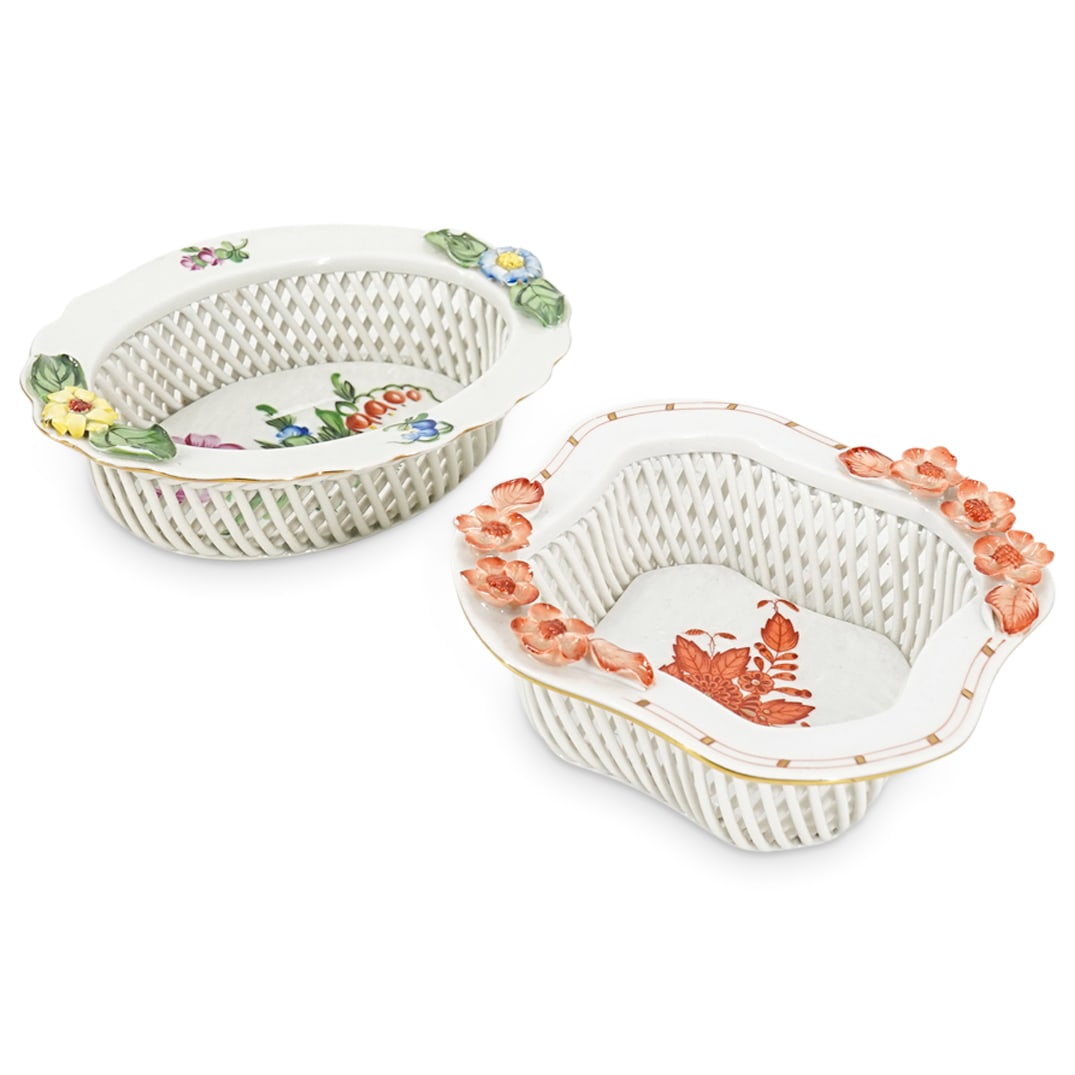 Pair Of Herend Porcelain Basket Bowls (1 of 7)
