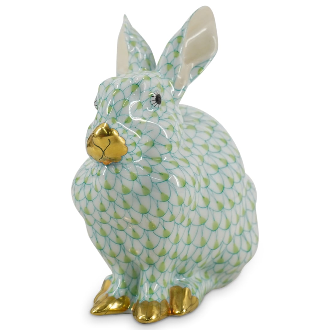 Herend Porcelain "Sitting Bunny" Key Lime Green Fishnet Figurine (1 of 4)
