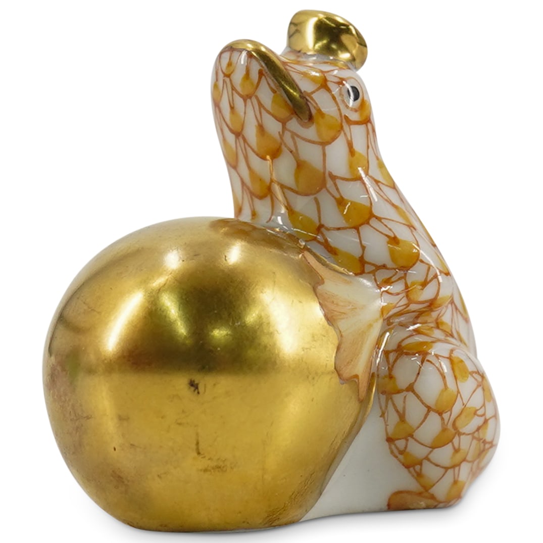 Herend Porcelain "Frog On Ball" Butterscotch Fishnet Miniature Figurine (1 of 4)