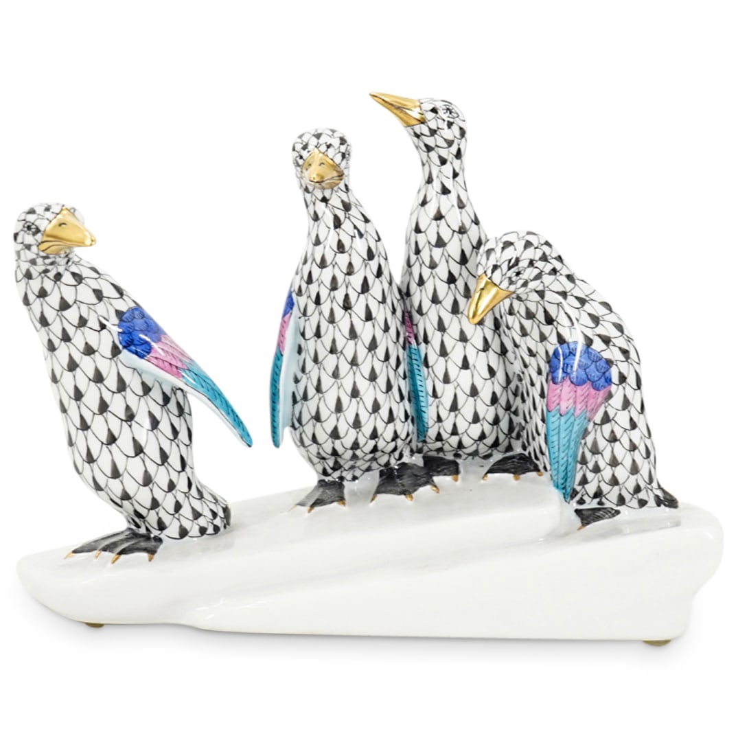Herend Porcelain "Penguins On Ice" Black Fishnet Group Figurine (1 of 4)