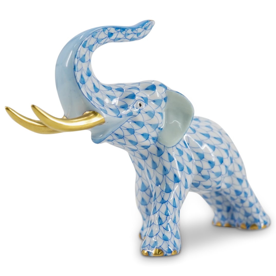 Herend Porcelain "Elephant With Tusks" Blue Fishnet Figurine (1 of 4)
