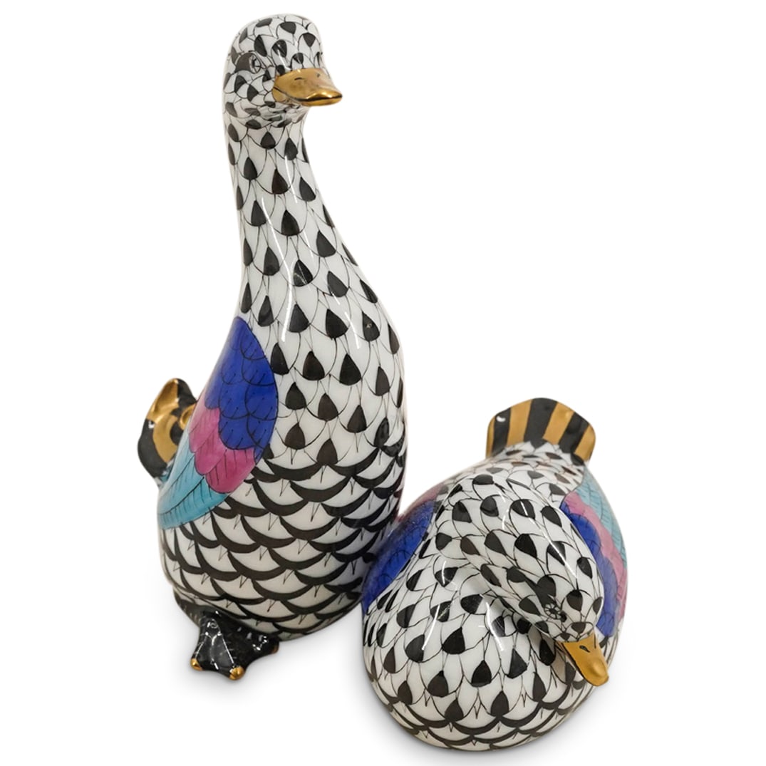 Herend Porcelain "Pair Of Ducks" Black Fishnet Figurine (1 of 5)