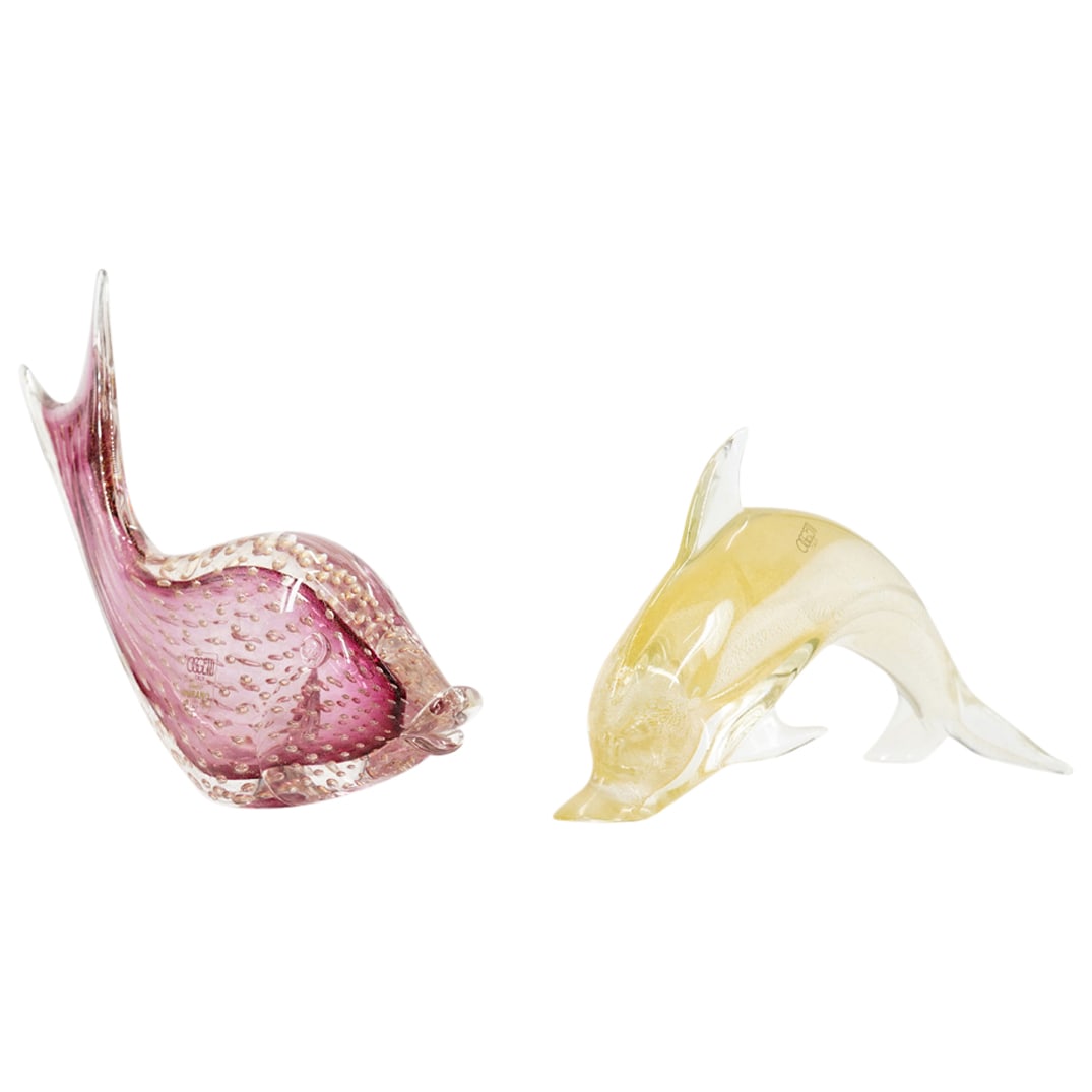 (2 Pc) Oggetti Murano Glass Fish And Porpoise (1 of 12)