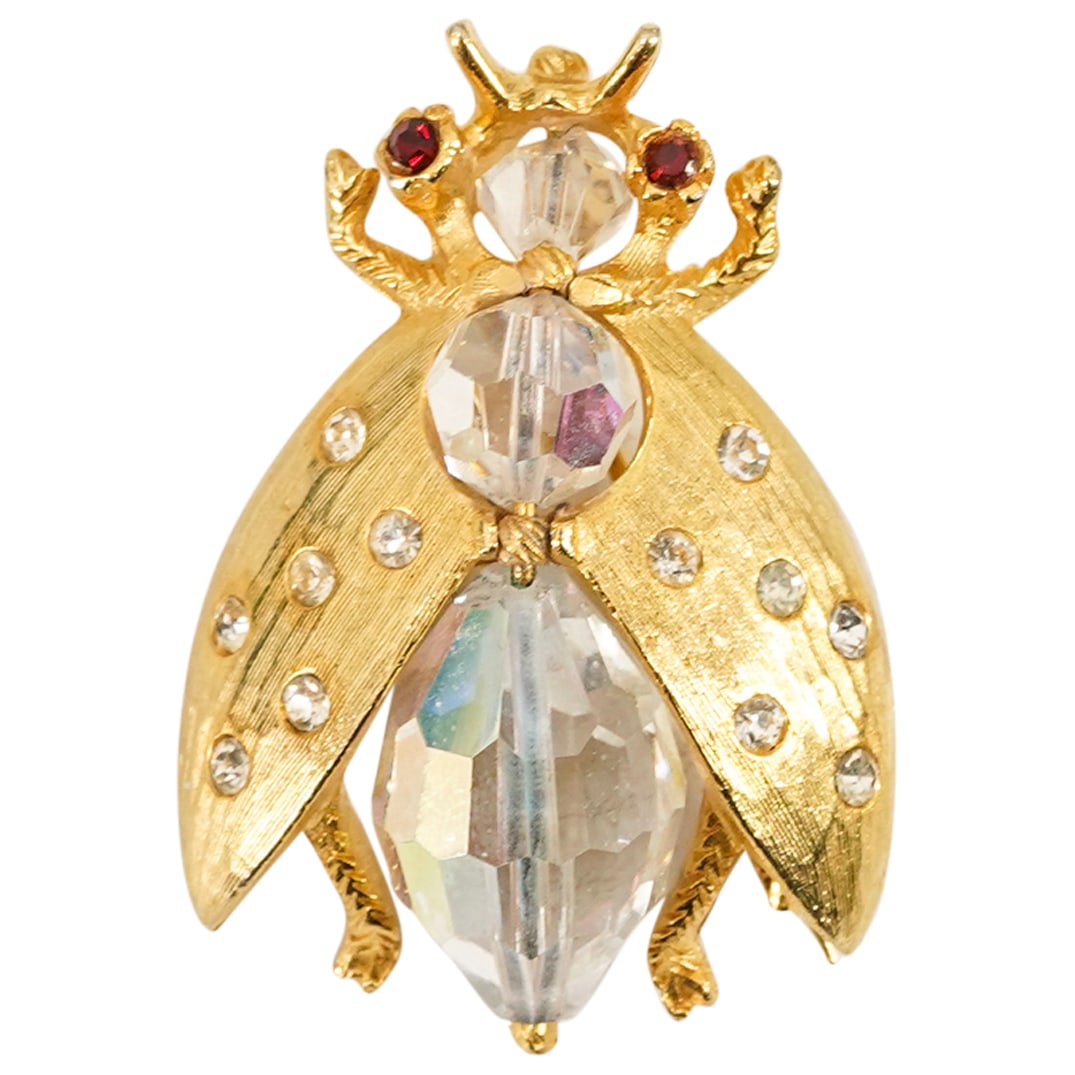 Vintage Kramer Rhinestone Gold Tone Metal Bee Shaped Brooch (1 of 4)