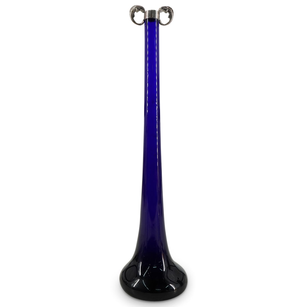 Cobalt Blue Glass Bud Vase W/ Sterling Silver Collar (1 of 5)