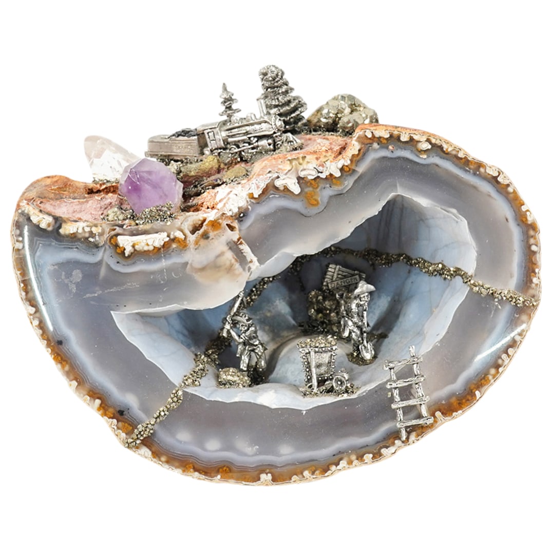 Natural Geode Miner And Gemstone Sculpture (1 of 6)