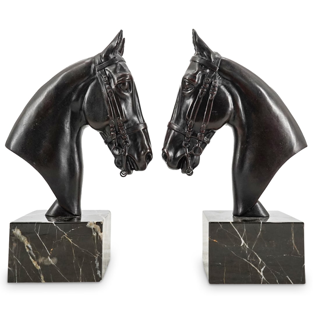 Pair Of Mixed Metal Horse Head Busts On Marble (1 of 6)