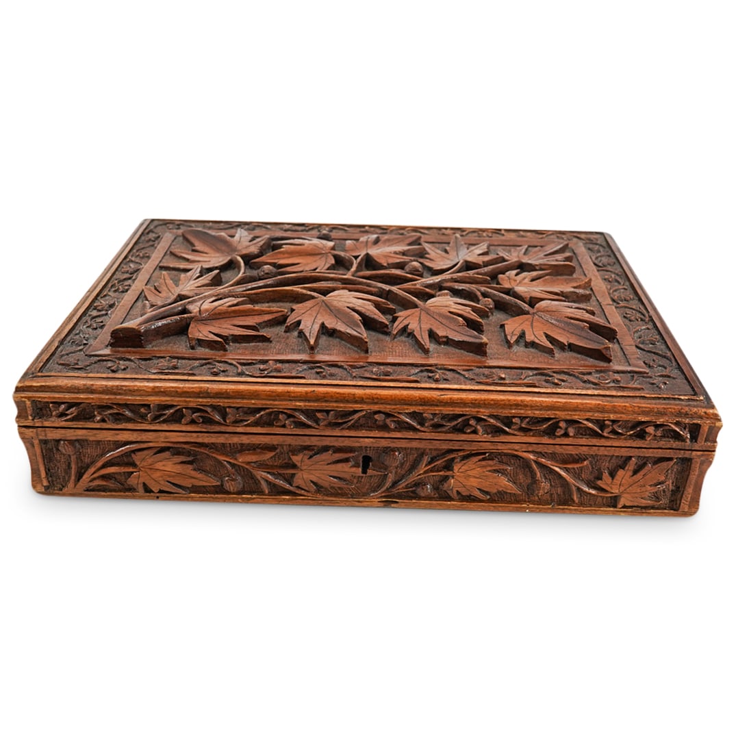 Antique Carved Walnut Document Box (1 of 8)