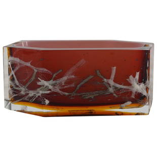 Pavel Hlava For Egermann Art Glass Bowl: DESCRIPTION: Pavel Hlava for Egermann art glass bowl in colored and colorless glass and of hexagonal form. Marked with "Egermann" at underside. CIRCA: 20th century or later ORIGIN: Czech DIMENSIONS: H