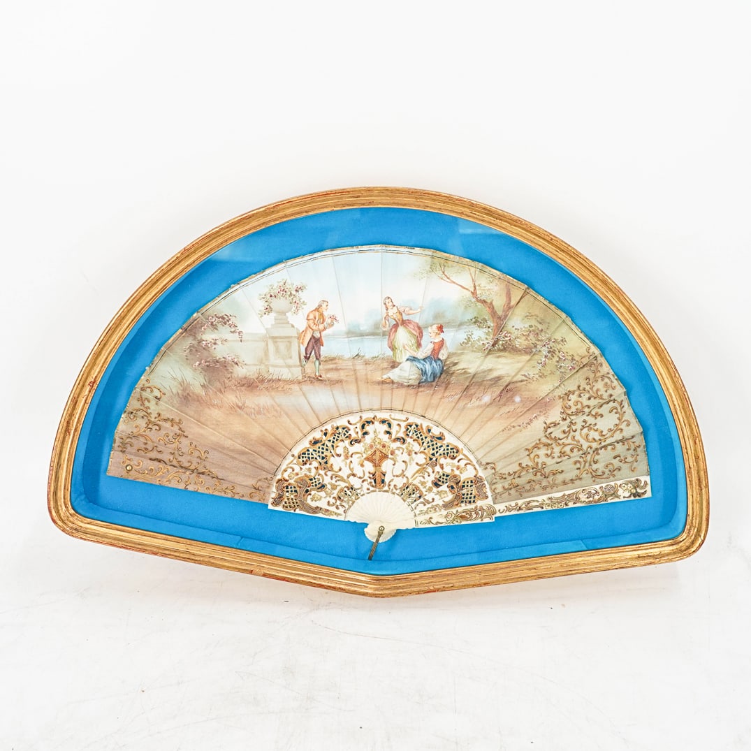 Antique French Hand Painted Hand Fan Framed In Shadow Box (1 of 10)