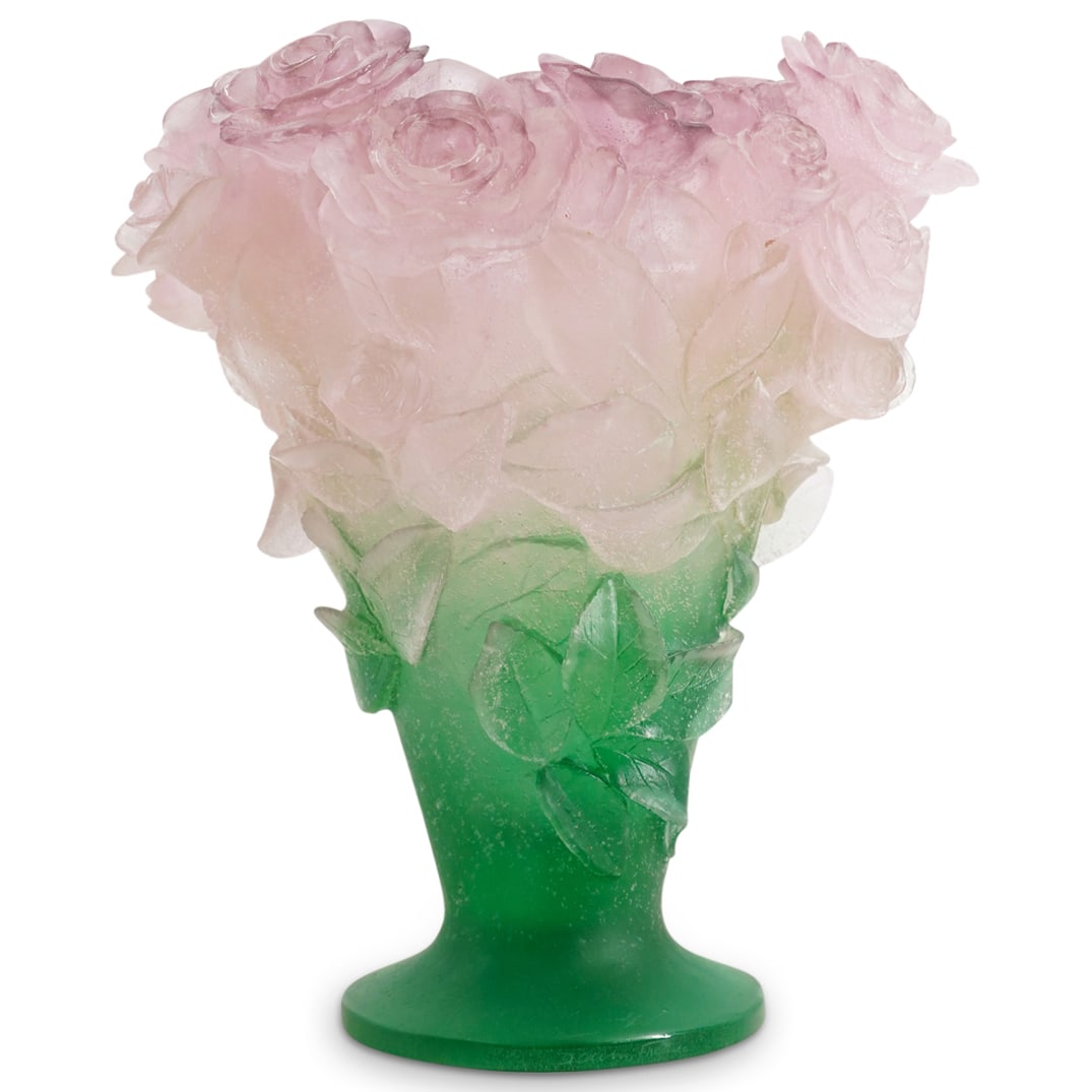 Daum Pate De Verre Glass Rose Bouquet Vase (1 of 7)