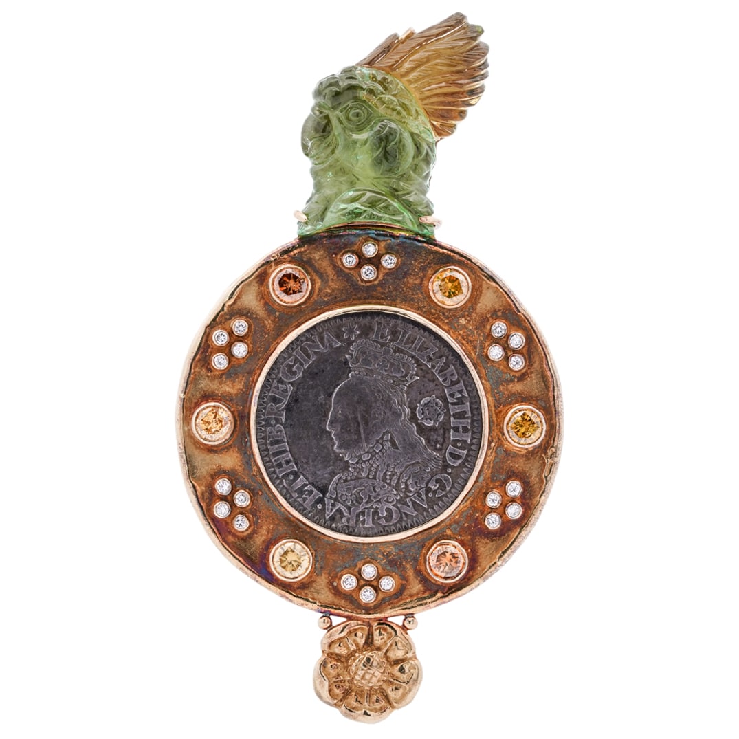 Rare Elizabeth Gage 18k Gold, Yellow Diamond, and Gemstone Brooch (1 of 8)