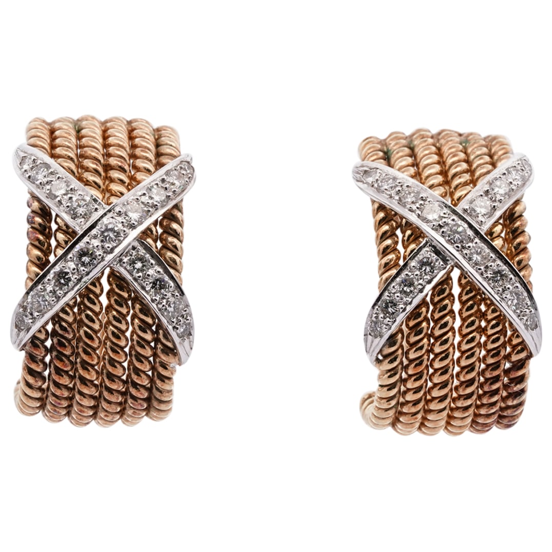 Style of Tiffany & Co Schlumberger Platinum, 18k Gold Diamond Earrings (1 of 6)