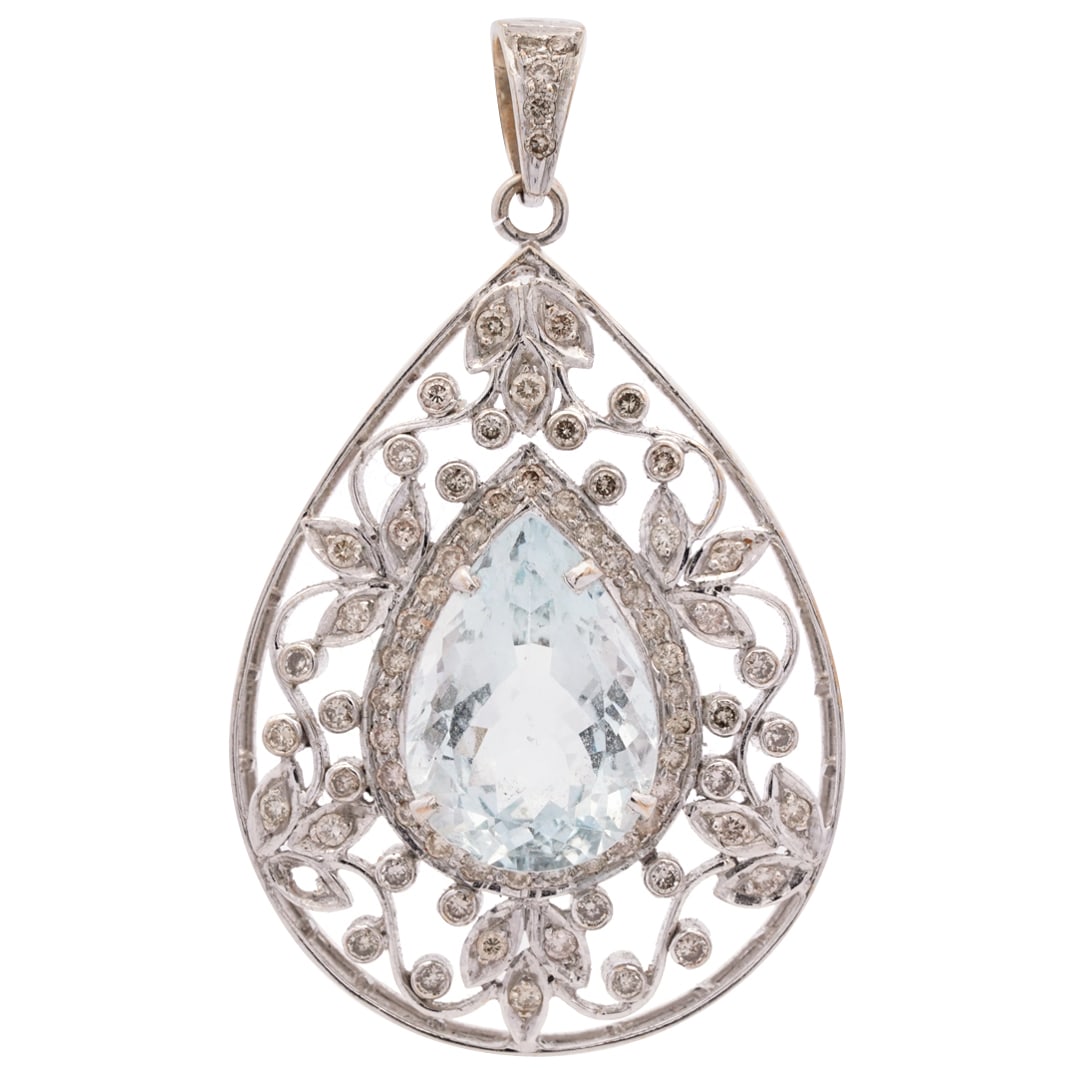 18k Gold, Diamond and Aquamarine Open Work Pendant (1 of 5)