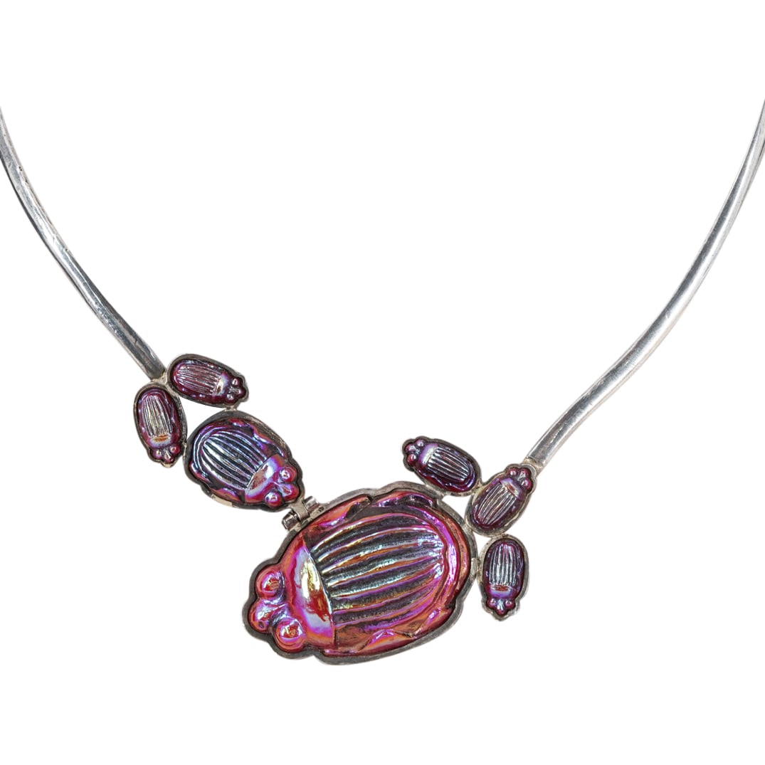 Tiffany Favrile Iridescent Glass Scarab and Sterling Silver Necklace (1 of 6)