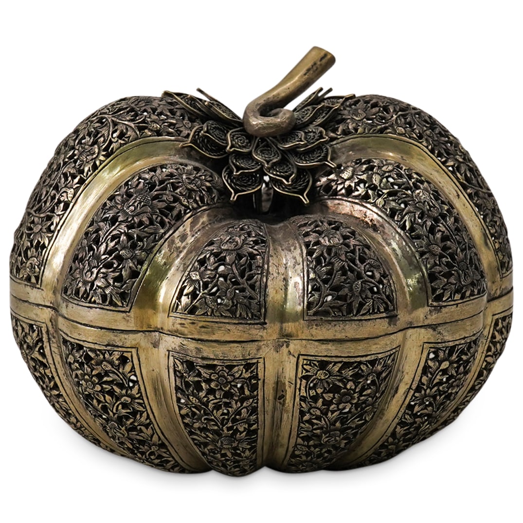 Antique Southeast Asian 800 Silver Pumpkin Box (1 of 4)
