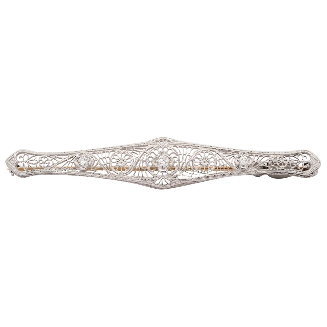 Art Deco Platinum, 14k Gold and Diamond Pin (1 of 5)