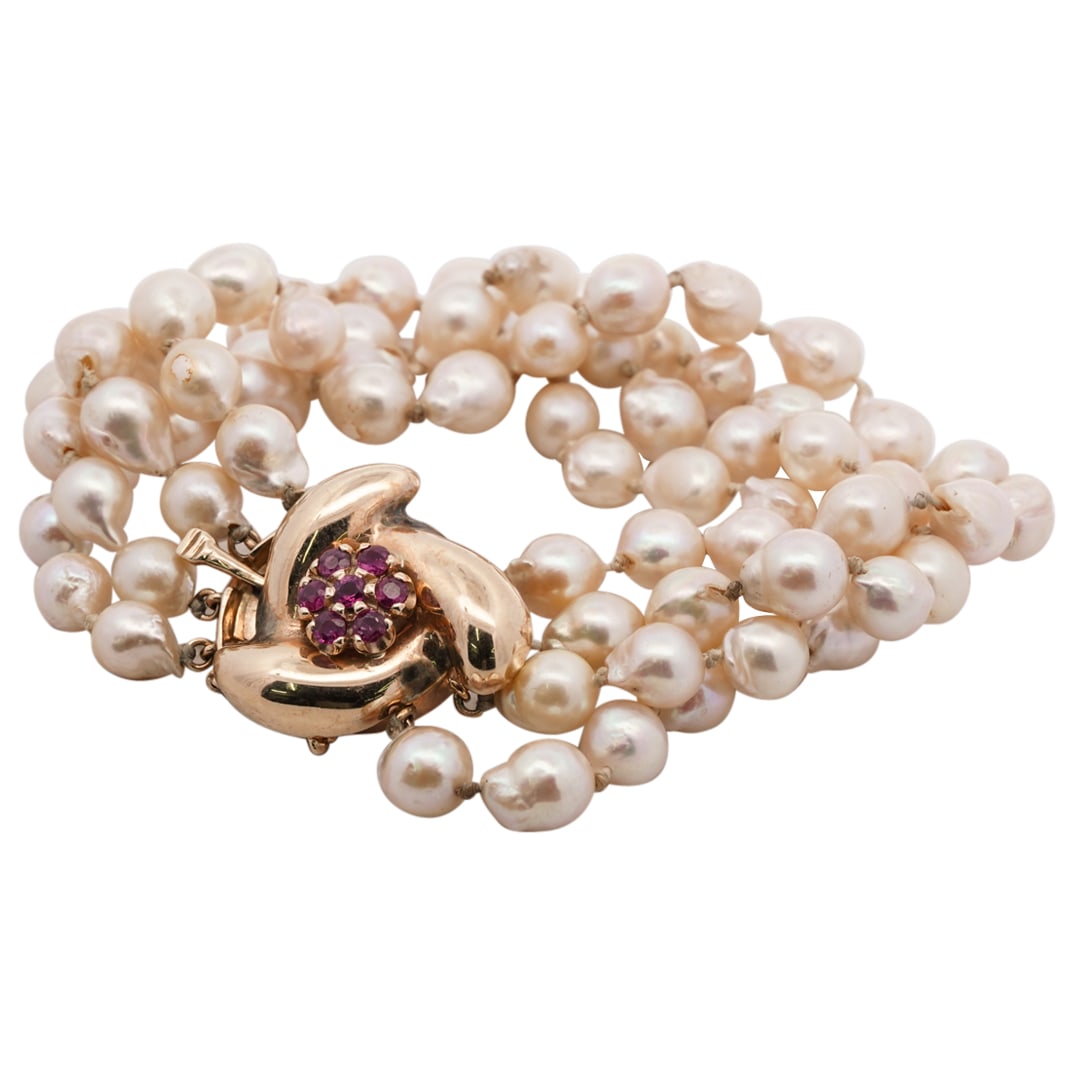 Antique 14k Gold, Ruby and Beaded Pearl Bracelet (1 of 3)