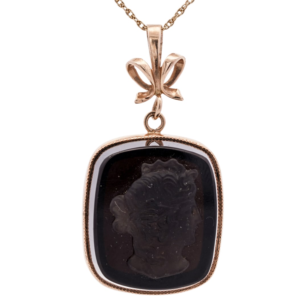 Russian 14k Gold and Carved Cameo Gemstone Pendant Necklace (1 of 3)