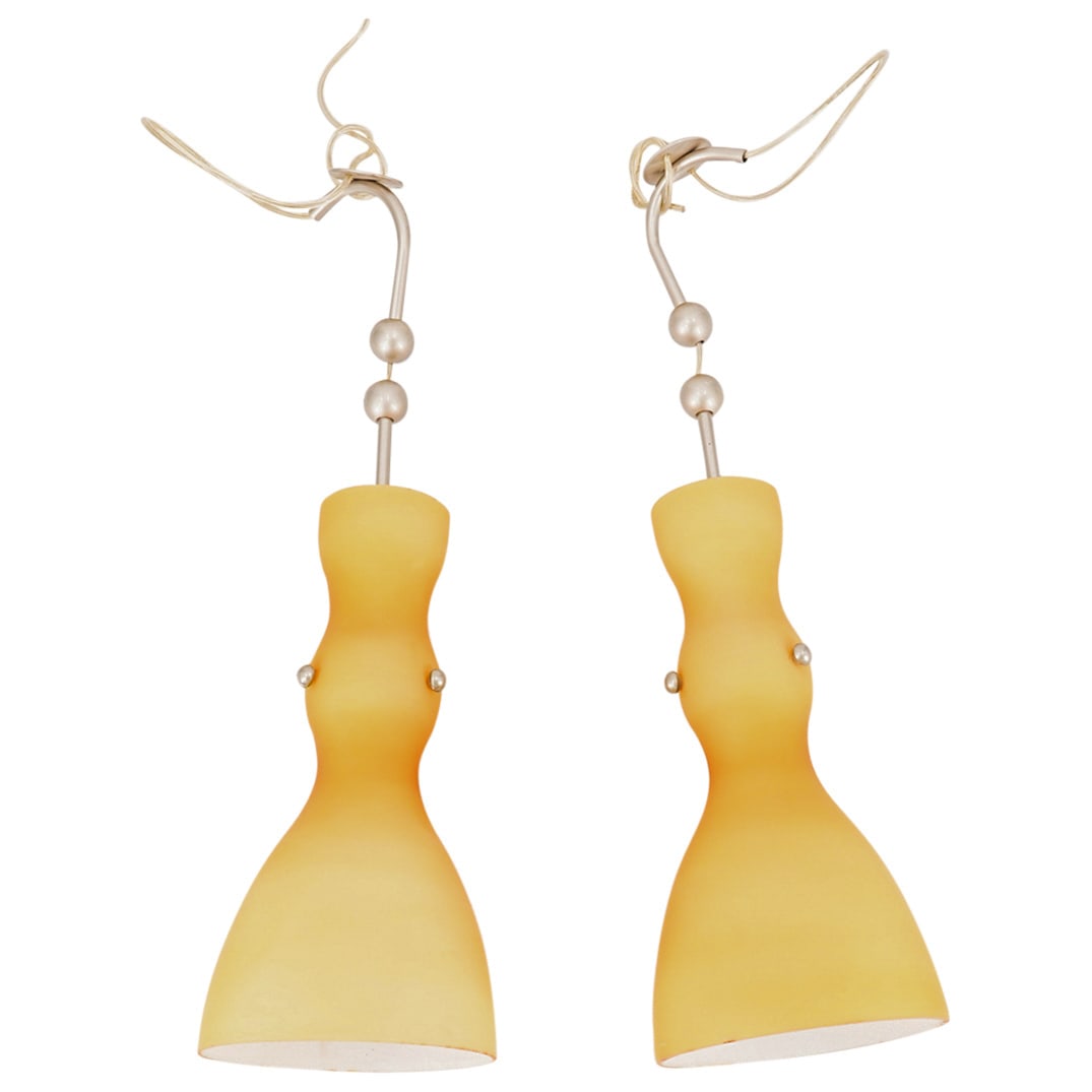 (2 Pc) Vintage Italian Modern Yellow Glass Ceiling Lamps (1 of 11)