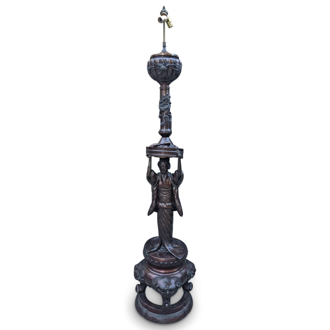 Large Antique Bronze Japanese Floor Lamp (1 of 9)