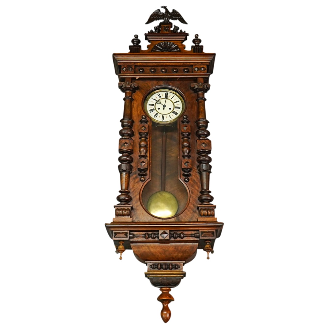 Large German Gustav Becker Carved Wood Wall Clock (1 of 18)