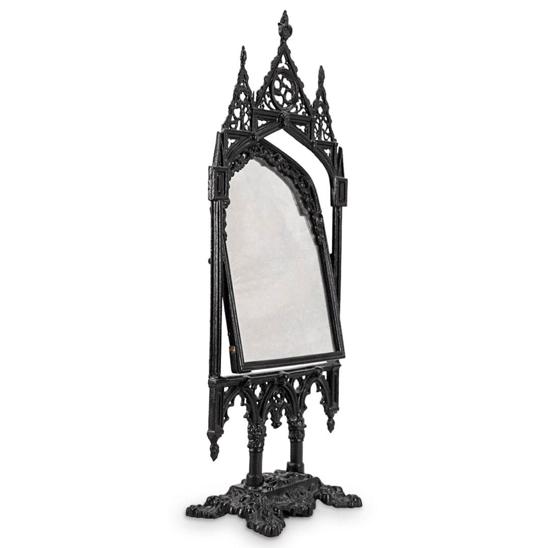 Gothic Cathedral Style Black Enamel Tilt Back Vanity Mirror. (1 of 15)